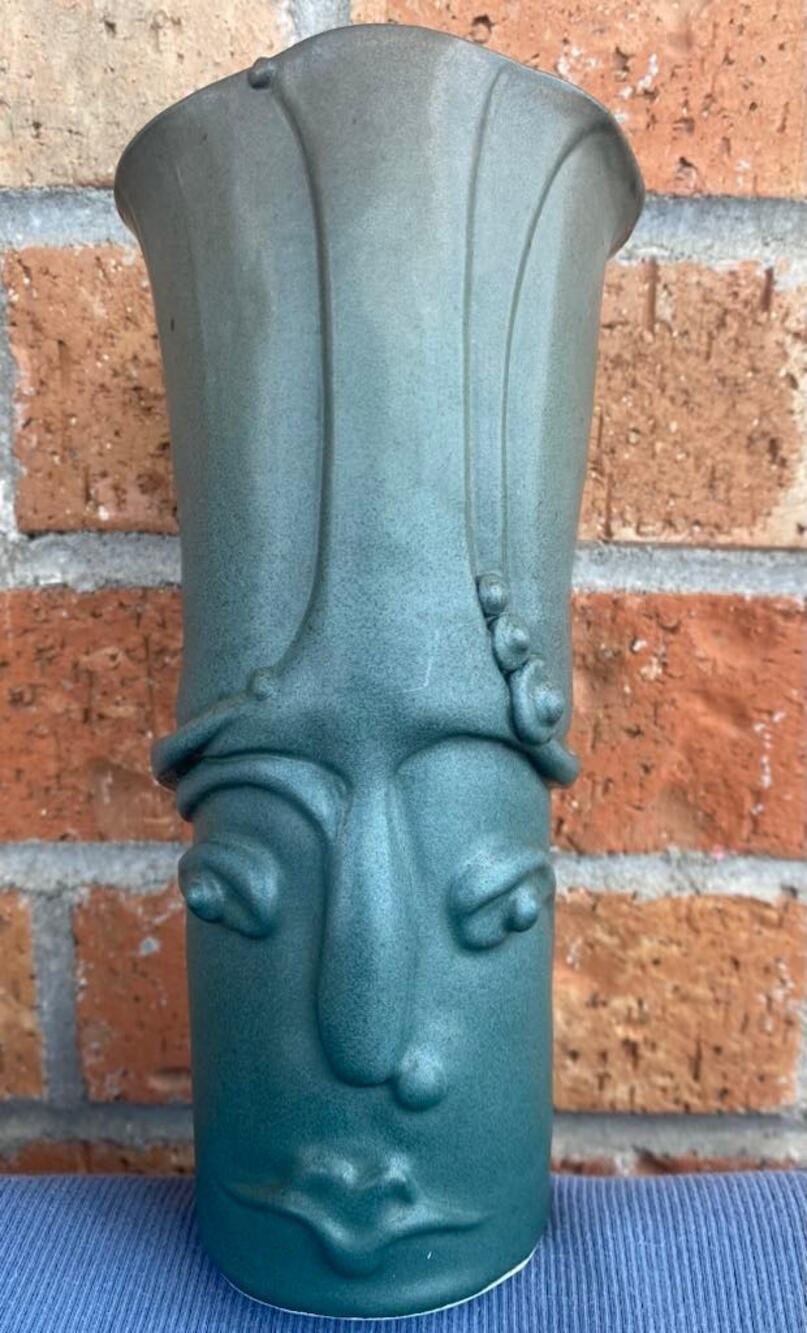 Michele Rigert Northwest Studio Pottery Vase - Face Teal Blue